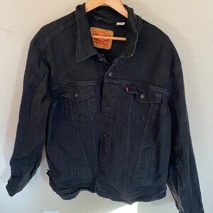 Levis Black Denim Jacket Mens XXL Trucker Jean Button Dark Punk Grunge Western